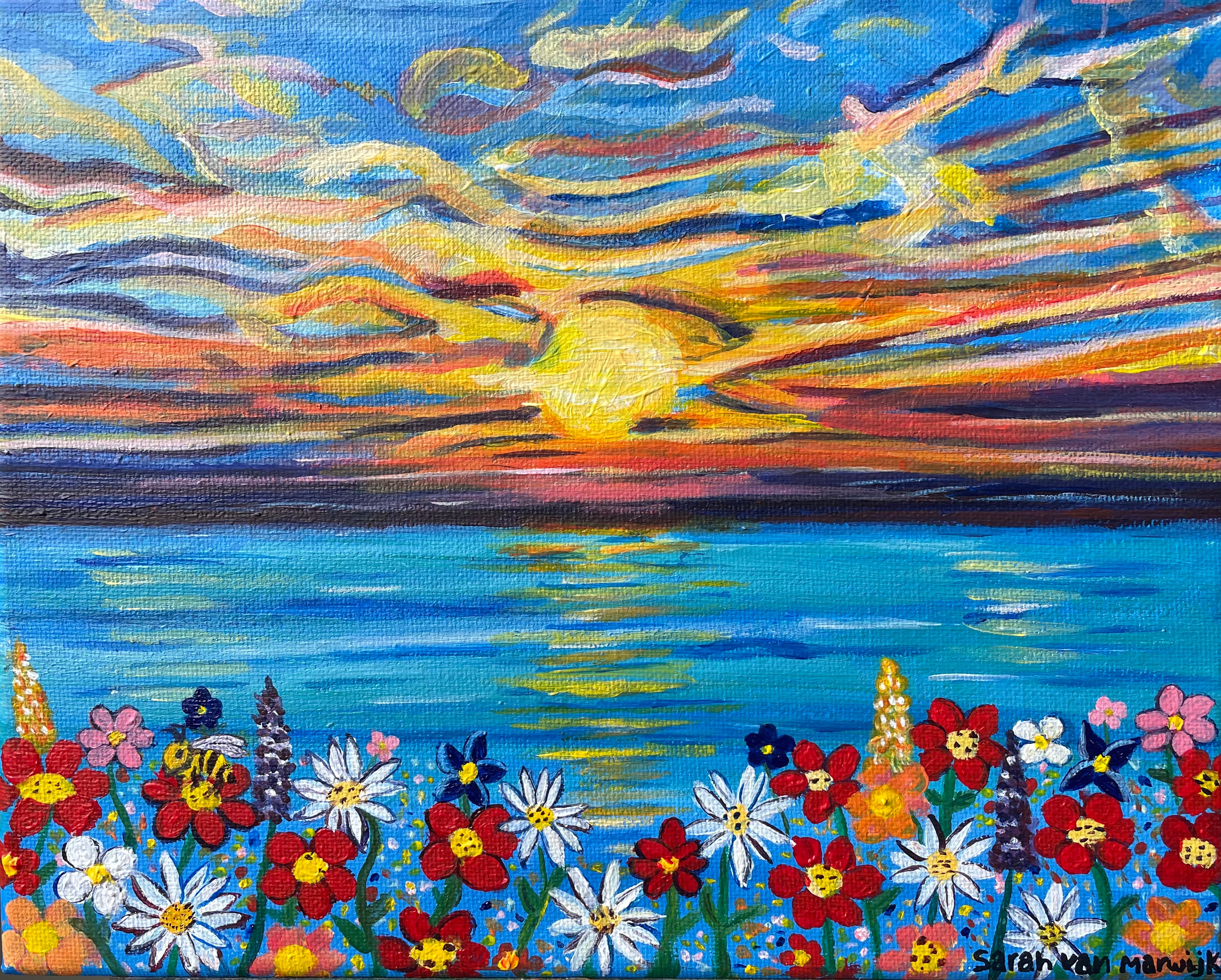 Rainbow Floral Beach Mini 8x10 painting 🌈